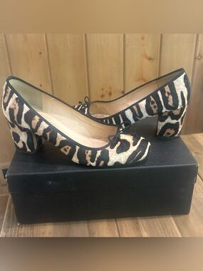 Leopard Print Block Heel Ballet Pumps -